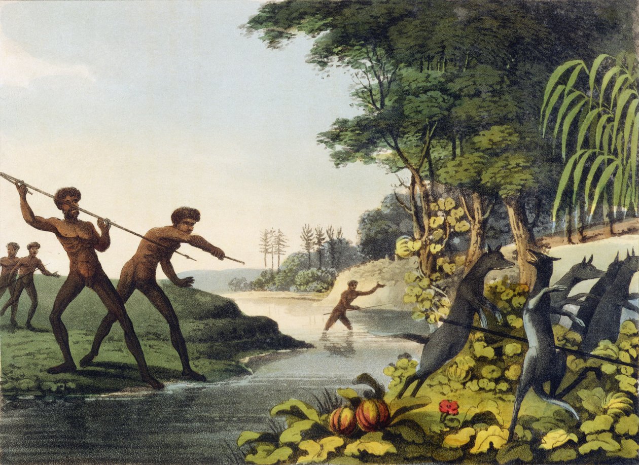 狩猎袋鼠，新南威尔士州的原住民由Matthew Dubourg雕刻（1817-1818）1813 作者 约翰·海维赛德·克拉克