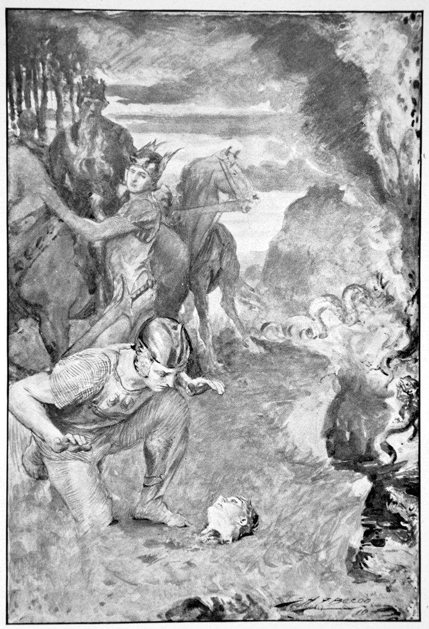 贝奥武夫发现阿斯切尔的头颅》，1910年。   作者 约翰·亨利·弗雷德里克·培根