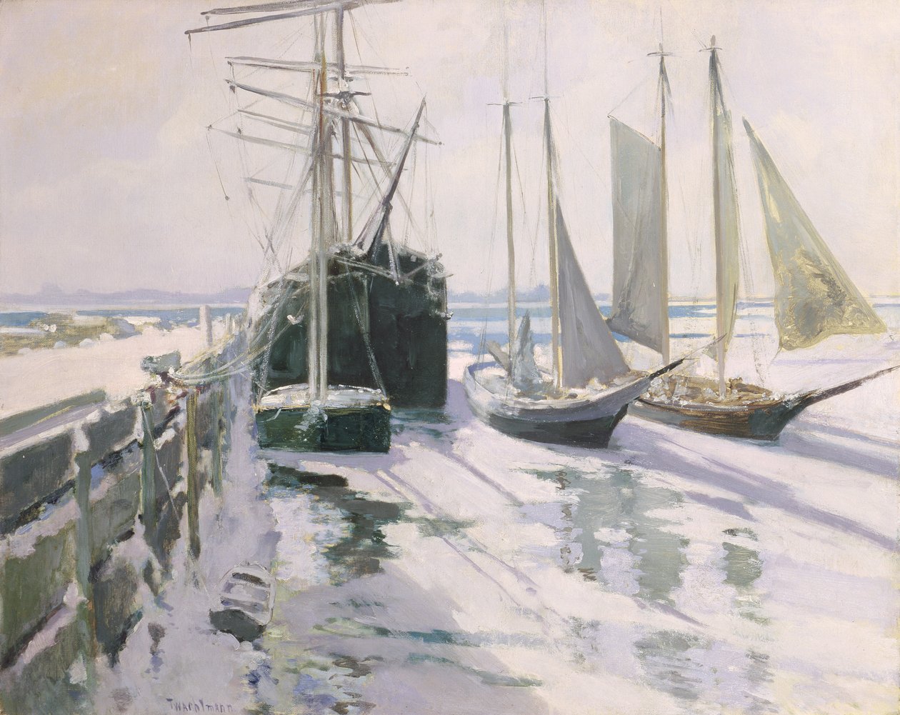 康涅狄格州海岸，冬天，c.1893 作者 约翰·亨利·特瓦特曼