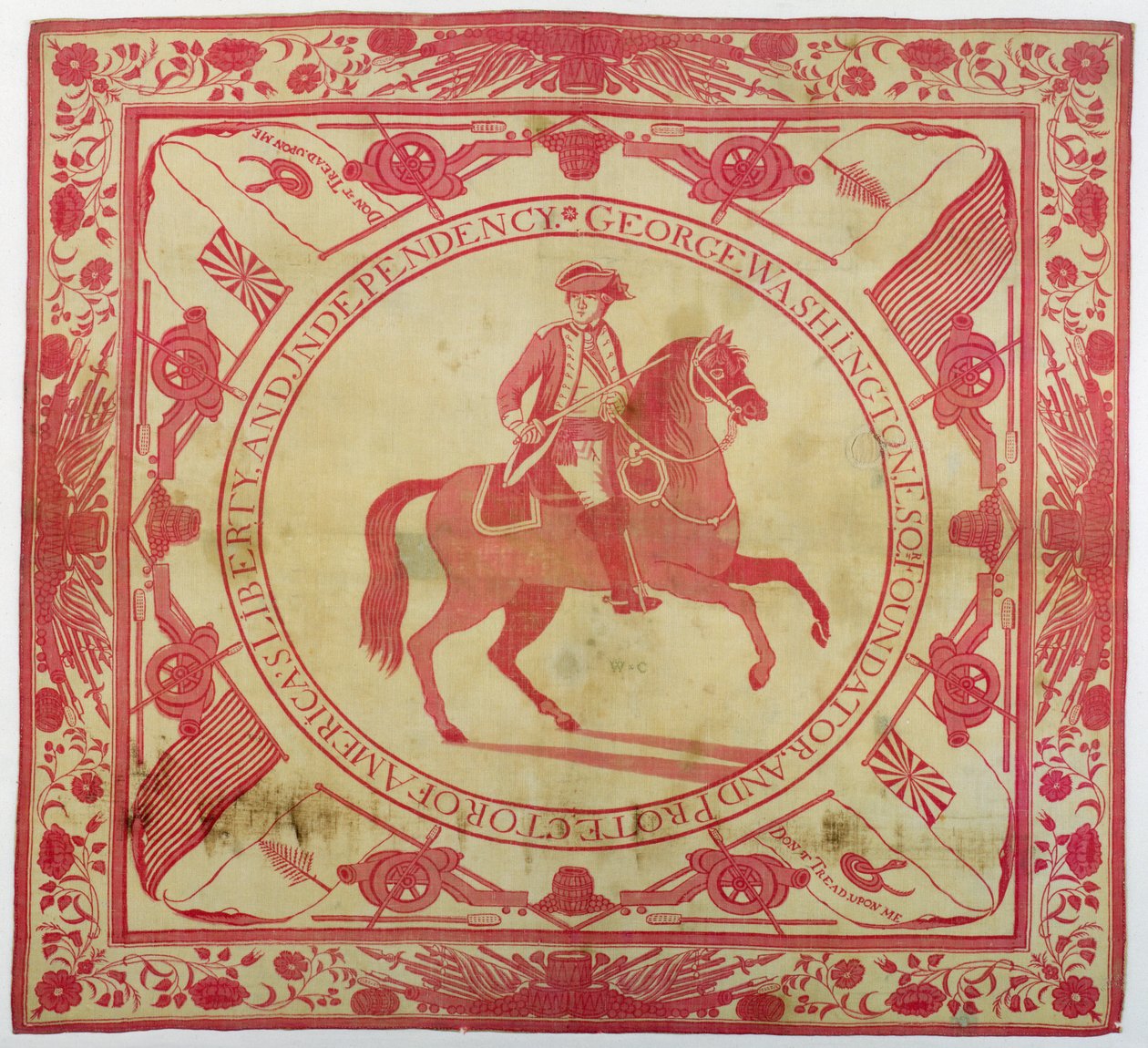 头巾描绘乔治华盛顿（1732-99）骑马，1777-89（棉花） 作者 约翰·休森