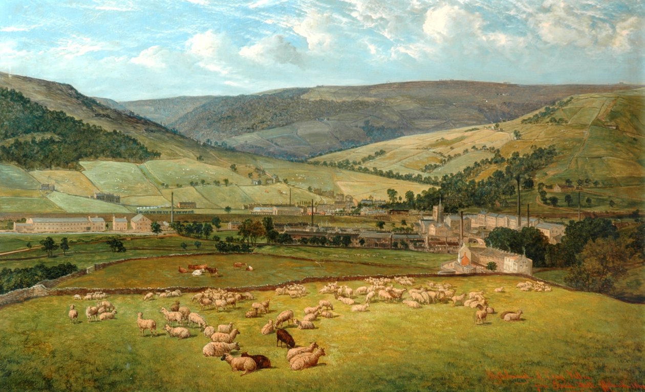 Mytholmroyd＆Cragg Vale来自Ewood Hall，1869年 作者 约翰·霍兰德