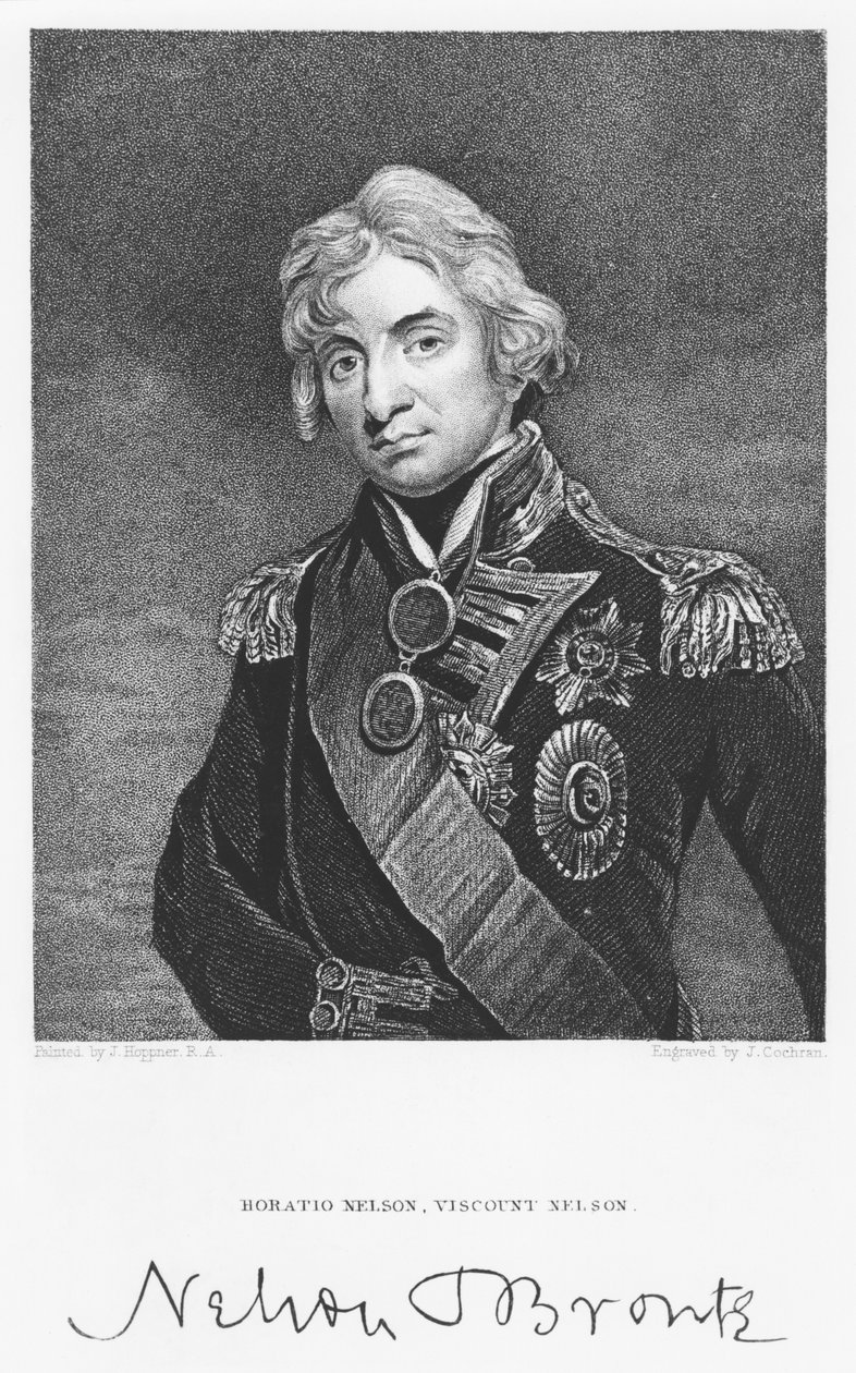 海军上将霍雷肖纳尔逊的肖像与他的签名，由约翰科克伦雕刻（1821-65） 作者 约翰·霍普纳