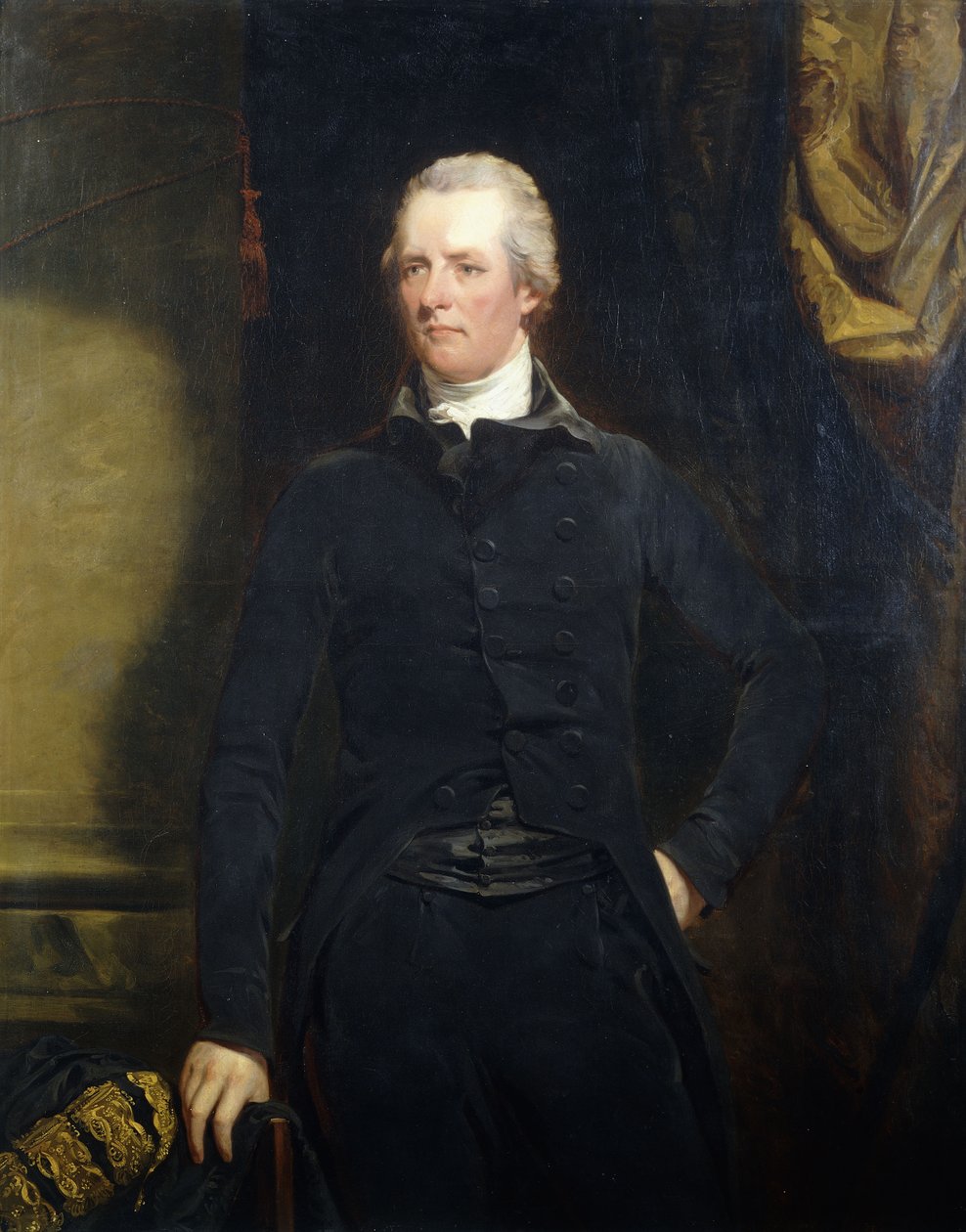 威廉·皮特（William Pitt）的肖像，他身着深色外套和马裤，站立四分之三， 作者 约翰·霍普纳