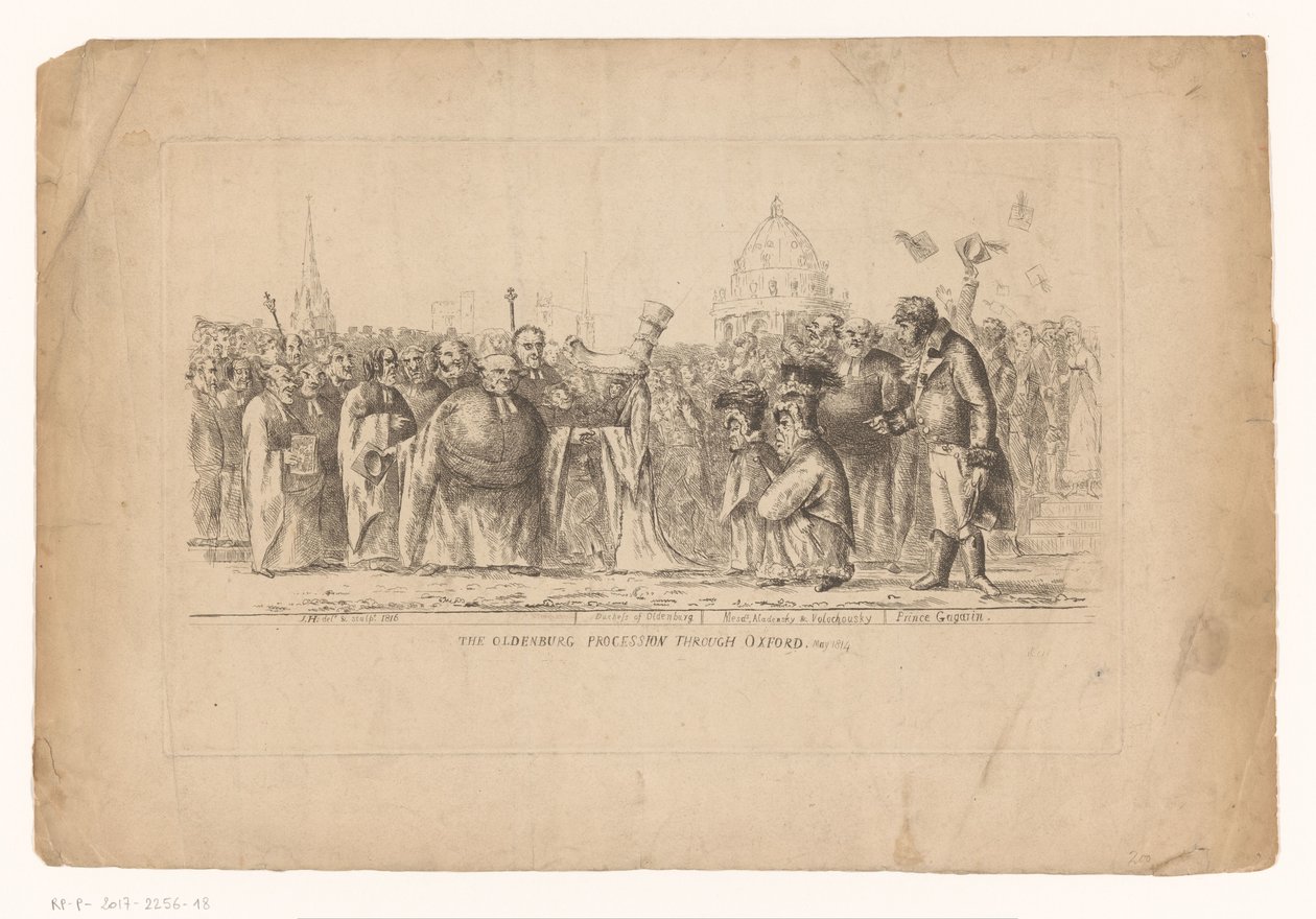 Catharina Paulowna van Rusland，1814 年，牛津
穿过牛津的奥尔登堡游行队伍。1814 年 5 月（标题见实物） 作者 约翰休斯