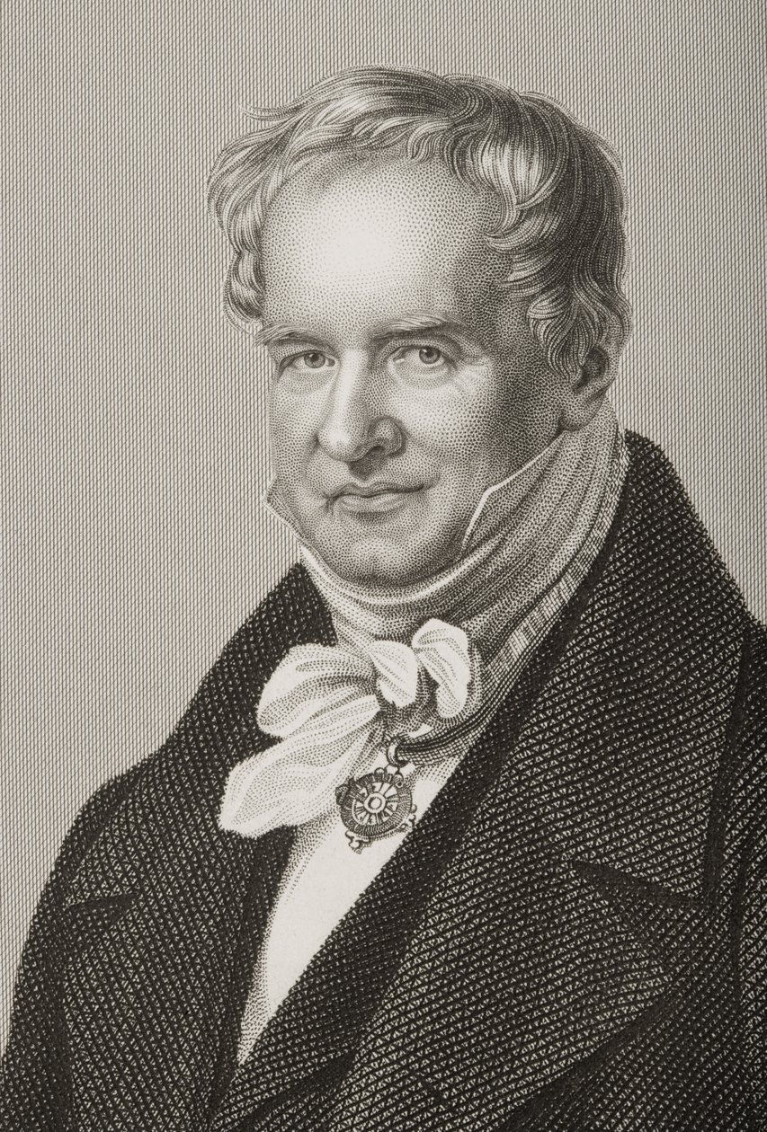Friedrich Heinrich Alexander Humboldt（1769-1859），Baron von Humboldt，由DJ Pound从照片中镌刻而来，来自着名人物绘画室，第2卷，1860年在伦敦出版（版画 作者 约翰·贾比斯（John Jabez）Edwin Paisley Mayall