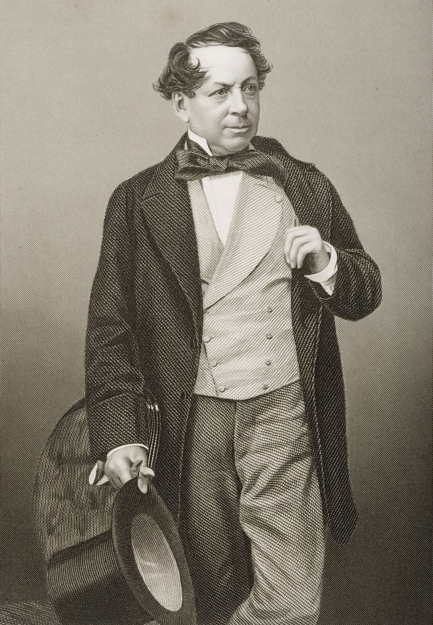 约翰·鲍德温·巴克斯通（John Baldwin Buckstone，1802-79）由DJ Pound在1860年伦敦出版的“知名人物绘画室”第2卷上的一张照片上刻下 作者 约翰·贾比斯（John Jabez）Edwin Paisley Mayall