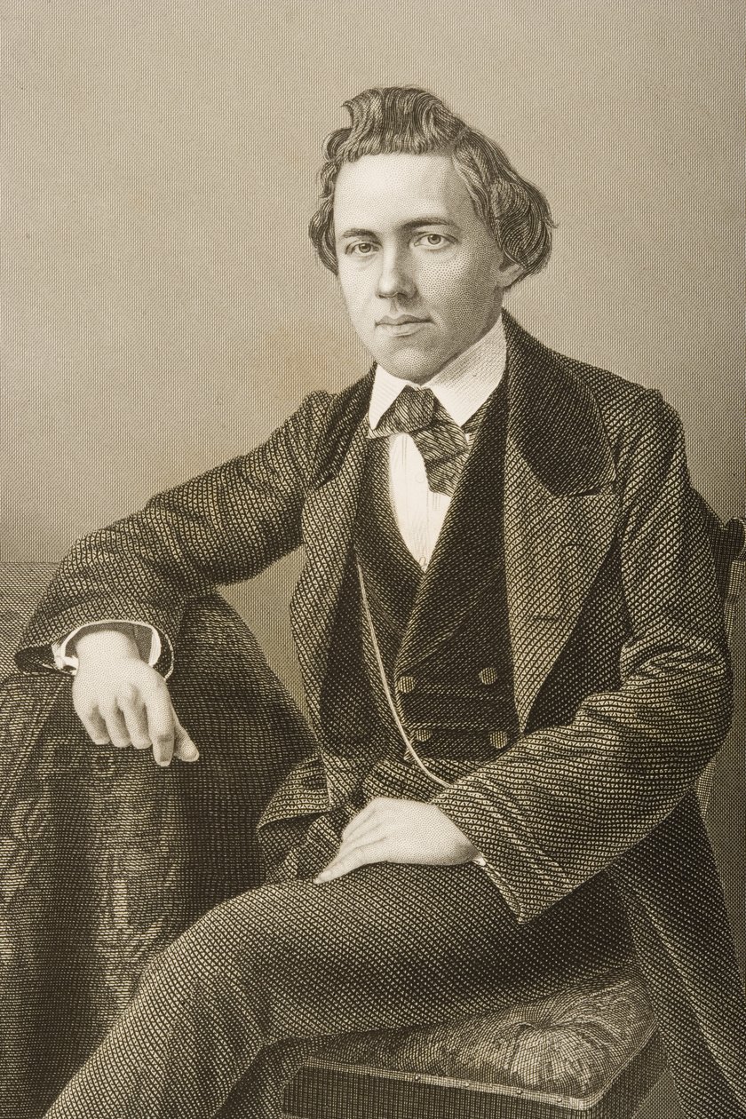 保罗·查尔斯·莫菲（Paul Charles Morphy，1837-84），由DJ Pound在1860年伦敦出版的“杰出人物的绘画室”第2卷上的一张照片上刻。 作者 约翰·贾比斯（John Jabez）Edwin Paisley Mayall