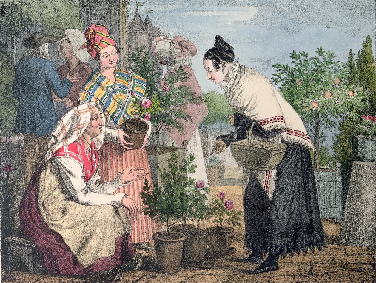 巴黎花卉市场由Charles Joseph Hullmandel（1789-1850）镌刻，于1821年出版 作者 约翰·詹姆斯·沙隆