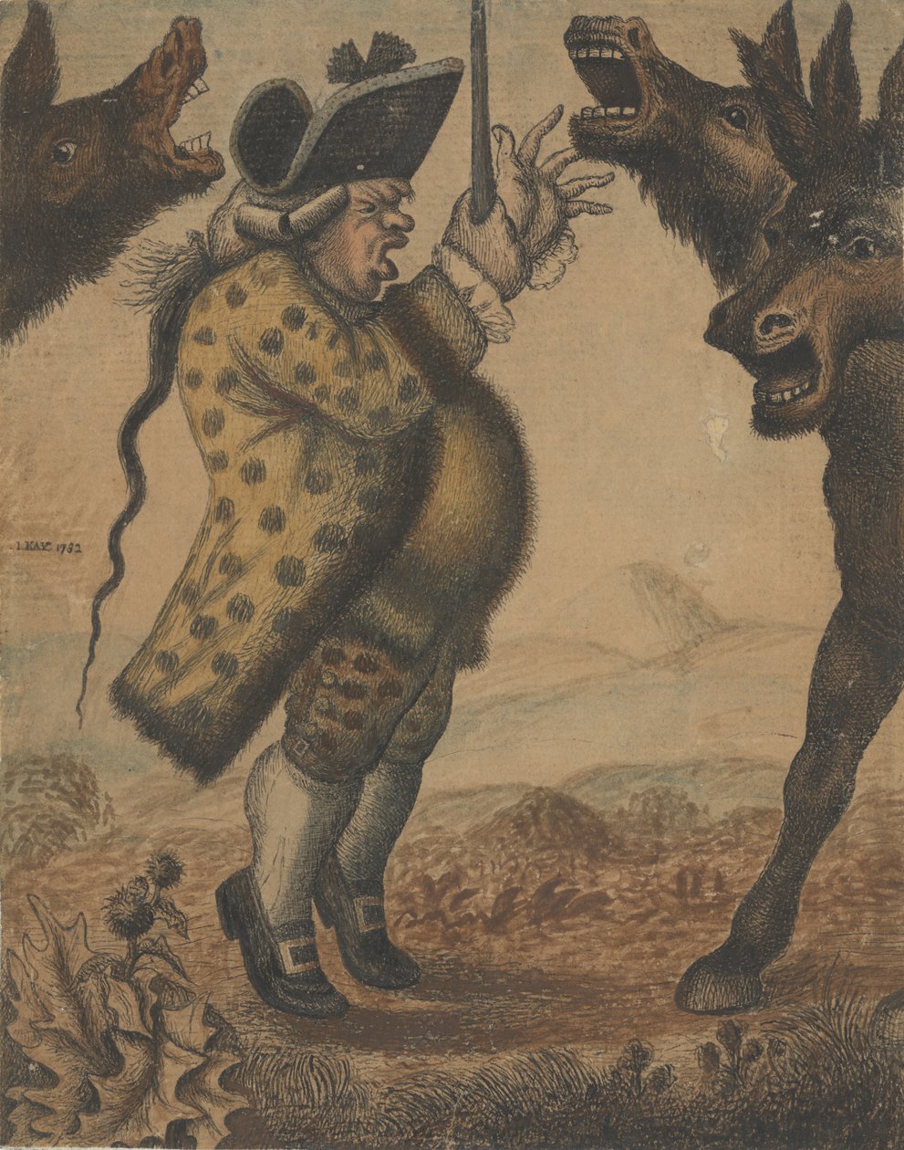 风琴师亚历山大-坎贝尔先生，指挥着三匹布莱恩驴，1782年。 作者 约翰·凯