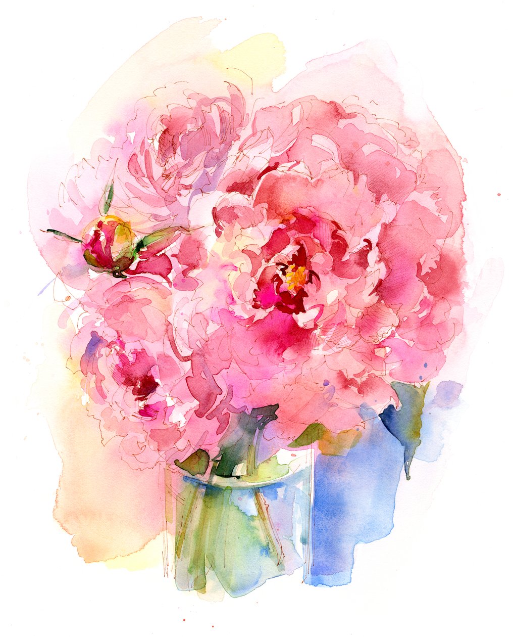 牡丹花束，2016，（水彩） 作者 约翰·基林