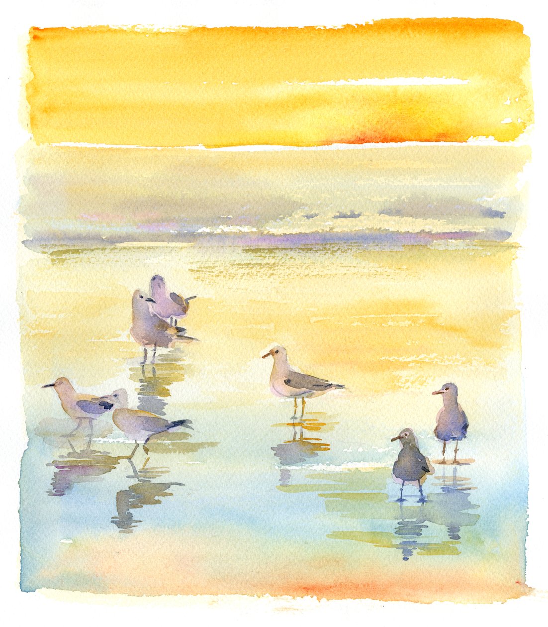 海滩上的海鸥，2014年，（水彩） 作者 约翰·基林