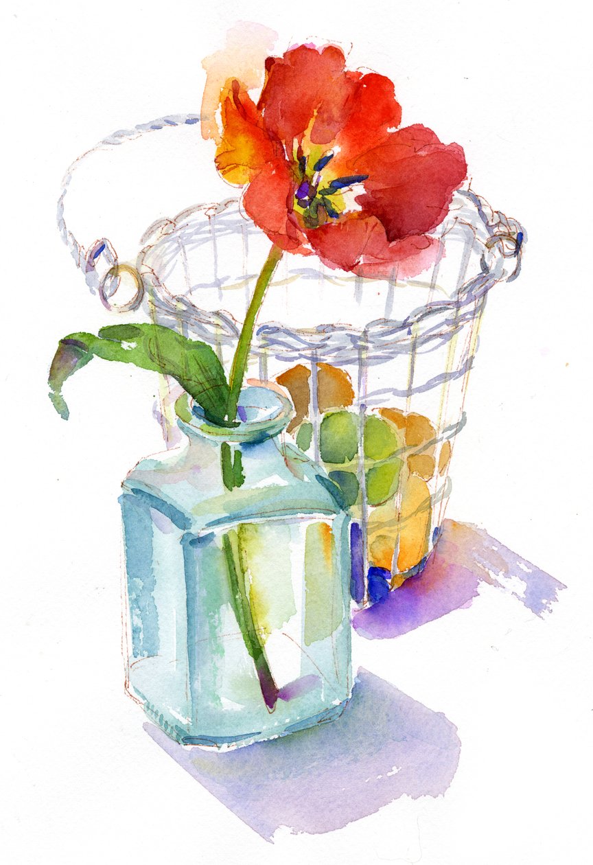 郁金香与蛋篮，2014年，（水彩） 作者 约翰·基林