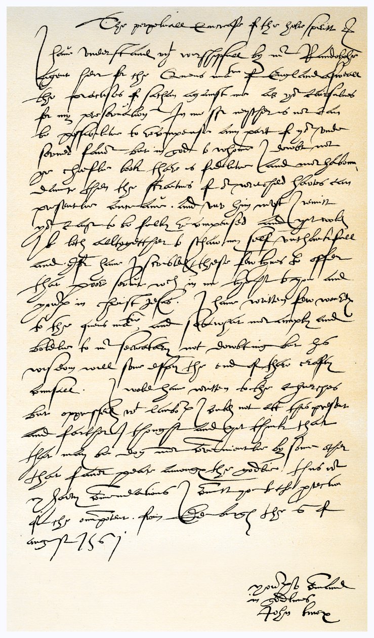 约翰·诺克斯（John Knox）1561年8月6日给尼古拉斯·特罗格莫顿爵士的信。 作者 约翰·诺克斯
