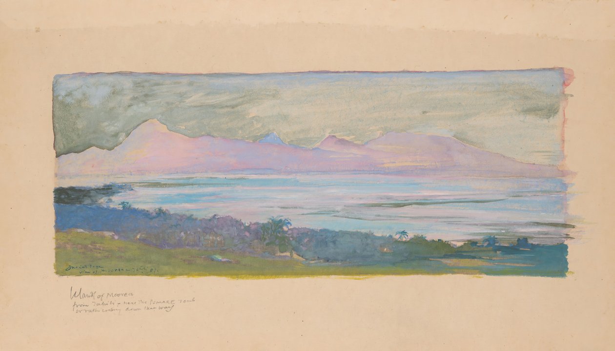 1891年1月，从塔希提岛眺望海峡对面的摩瑞岛，1891年。 作者 约翰·拉法格