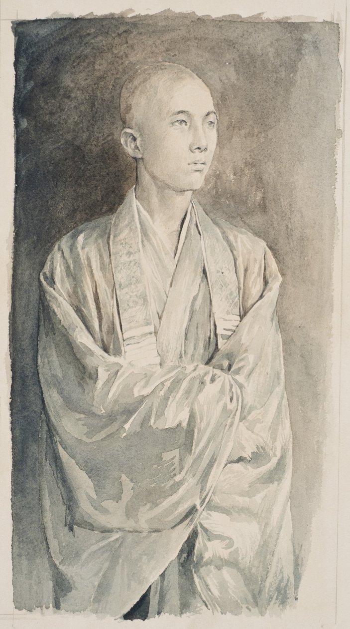 Lyemitsu寺庙的牧师的肖像，日光，c.1888（乌贼属在纸上洗） 作者 John La Farge或Lafarge