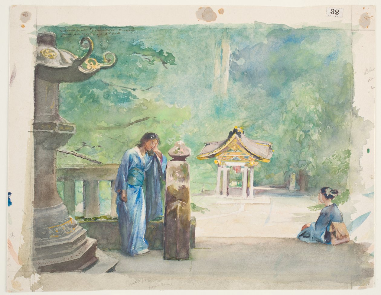 神圣的字体，Iyemitsu寺（纸上的石墨wc） 作者 John La Farge或Lafarge