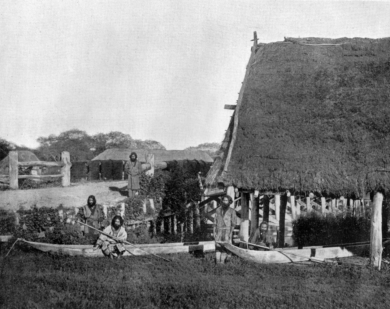 日本杰索岛的原住民照片，约翰-劳森-斯托达德（1850-1931）为芝加哥的旅行者和会议者教育出版物（黑白照片）。 作者 约翰·劳森·斯托达德