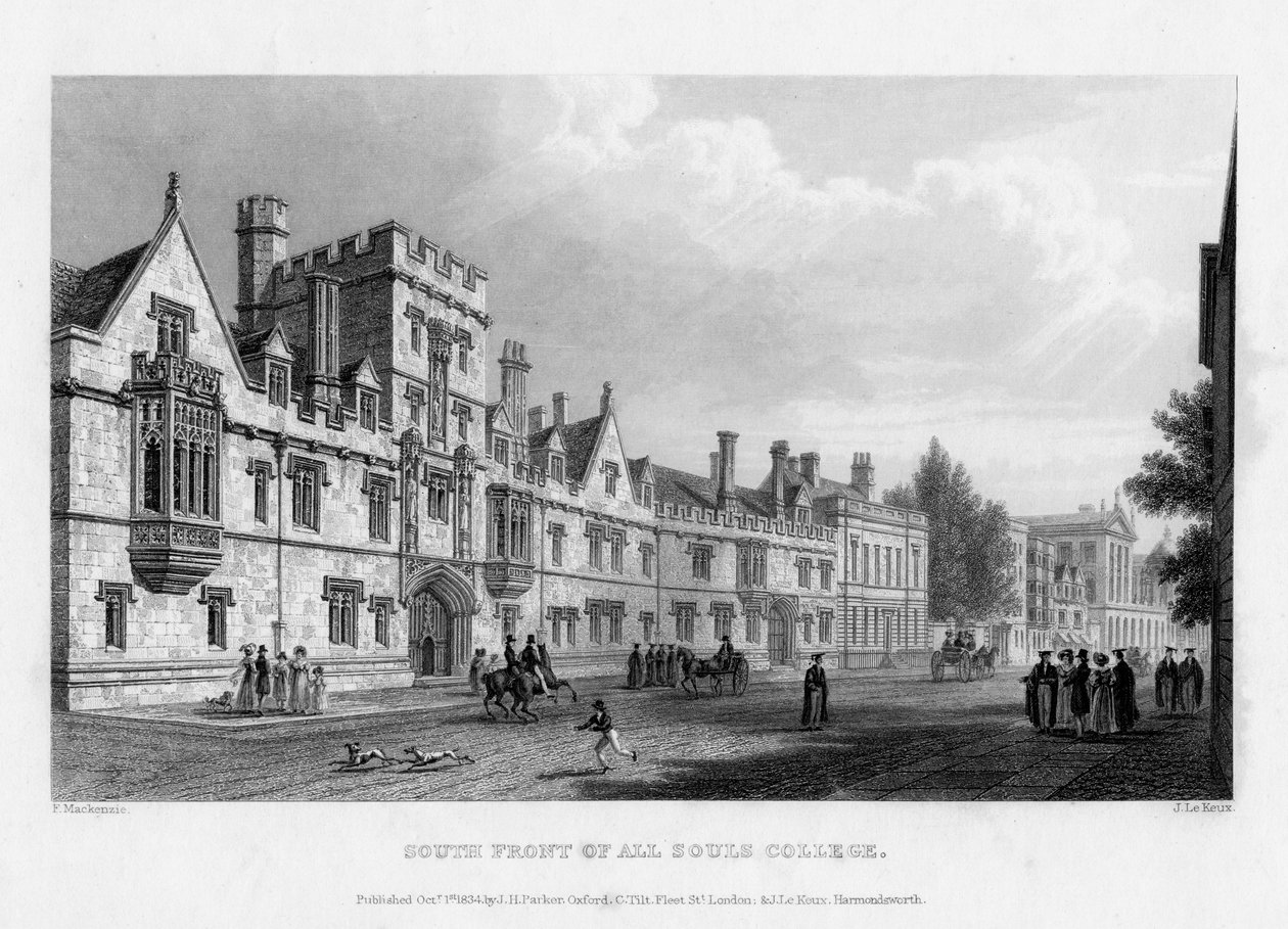 牛津大学全灵学院南面，1834年。 作者 约翰·勒科克斯