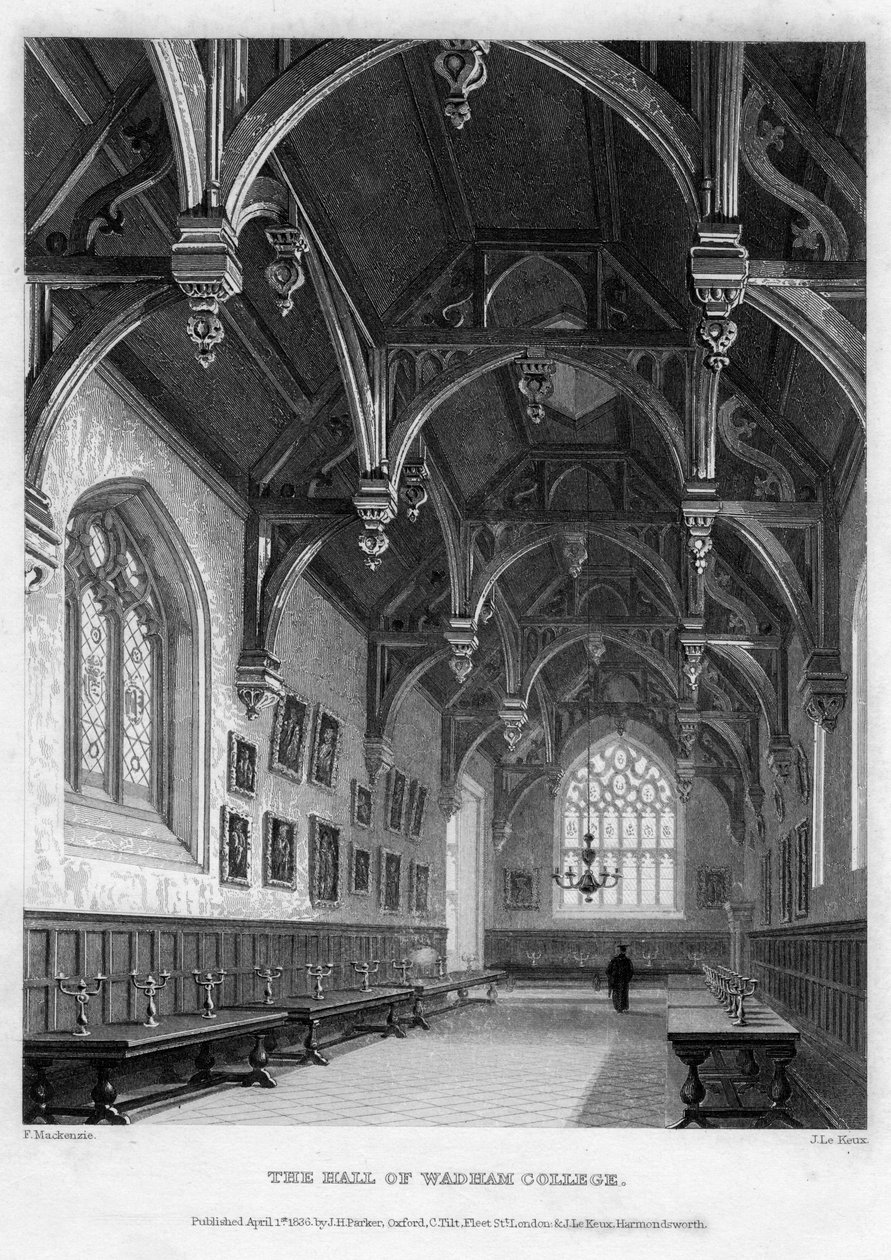 牛津大学瓦德姆学院礼堂，1836年。 作者 约翰·勒科克斯
