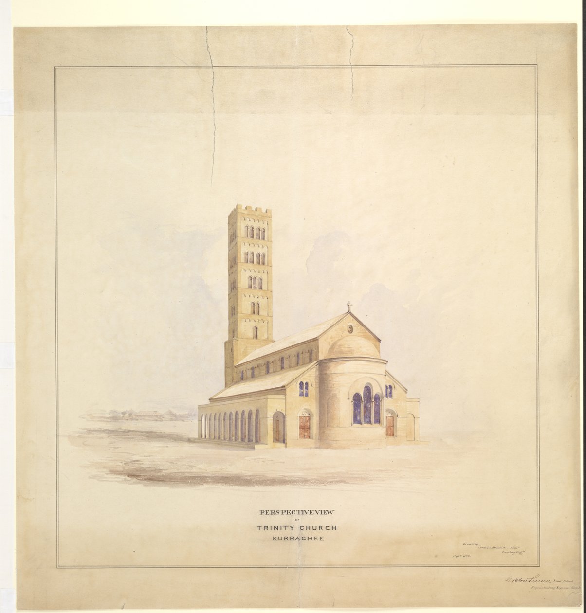 三一教堂，库拉切（卡拉奇），1856 年 9 月（纸面水彩画） 作者 约翰·勒梅苏里尔