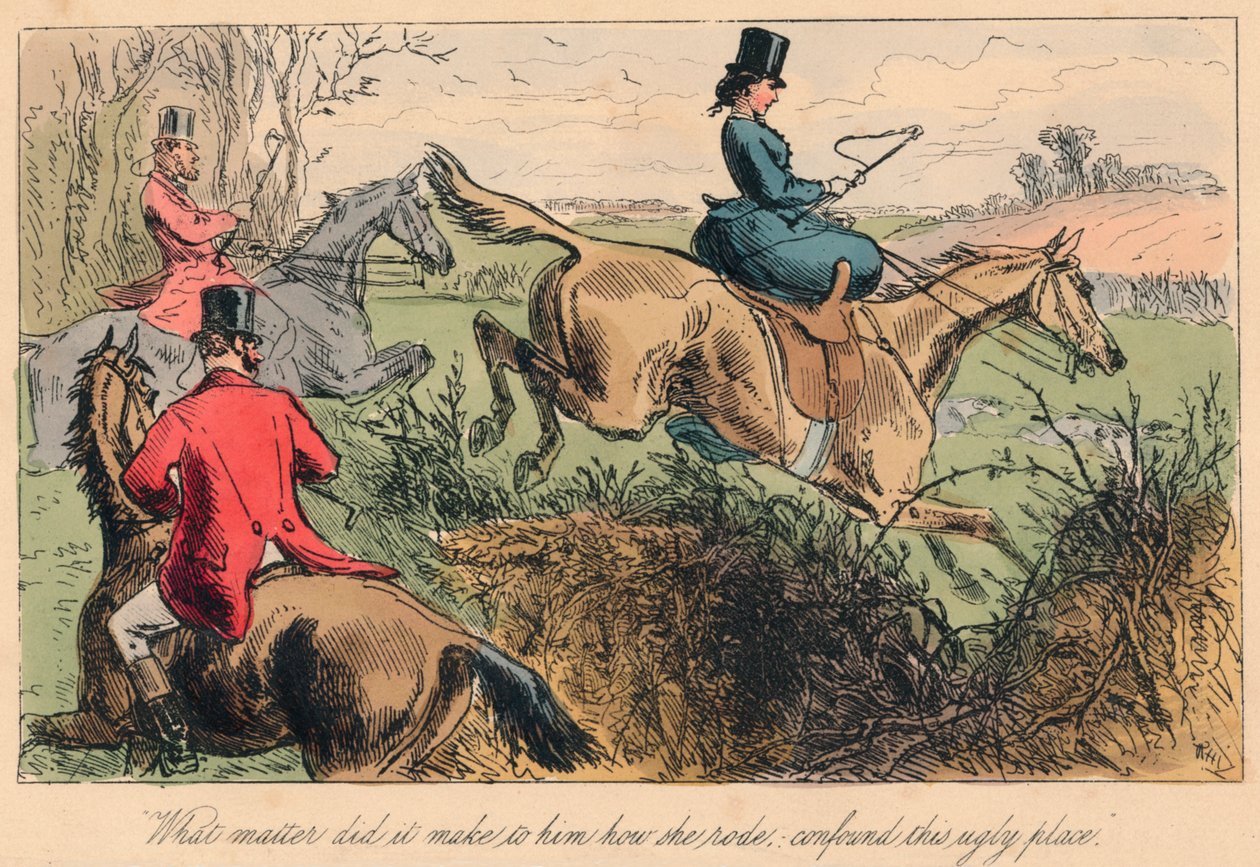 她如何骑马对他来说有什么关系，让这个丑陋的地方感到困惑"，1865年。艺术家：约翰-李奇，哈布罗特-奈特-布朗。 作者 约翰·里奇，Hablot Knight Browne