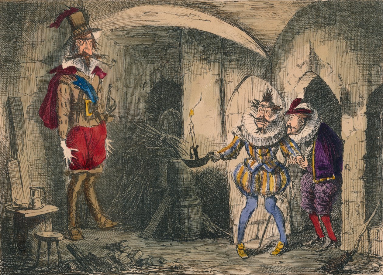 萨福克（Suffolk）和芒特格尔（Mounteagle）发现吉多·福克斯（Guido Fawkes），1850年 作者 约翰·里奇