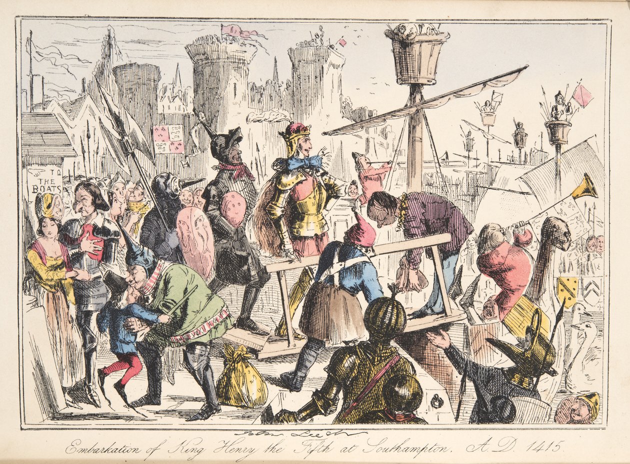 公元1415年，在南安普敦登上亨利五世，来自英国漫画史上的酒吧。 1864年（手工彩色蚀刻） 作者 约翰·里奇