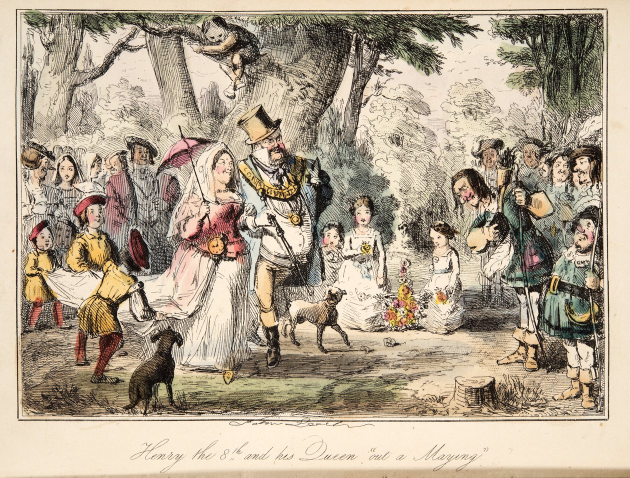 亨利八世和他的女王外出，来自英国漫画史，酒吧。 1864年（手工彩色蚀刻） 作者 约翰·里奇