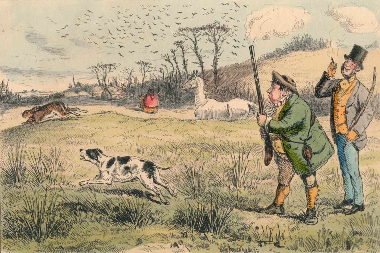 Jogglebury Crowdey先生带着狗和枪，大约在1860年代。 作者 约翰·里奇