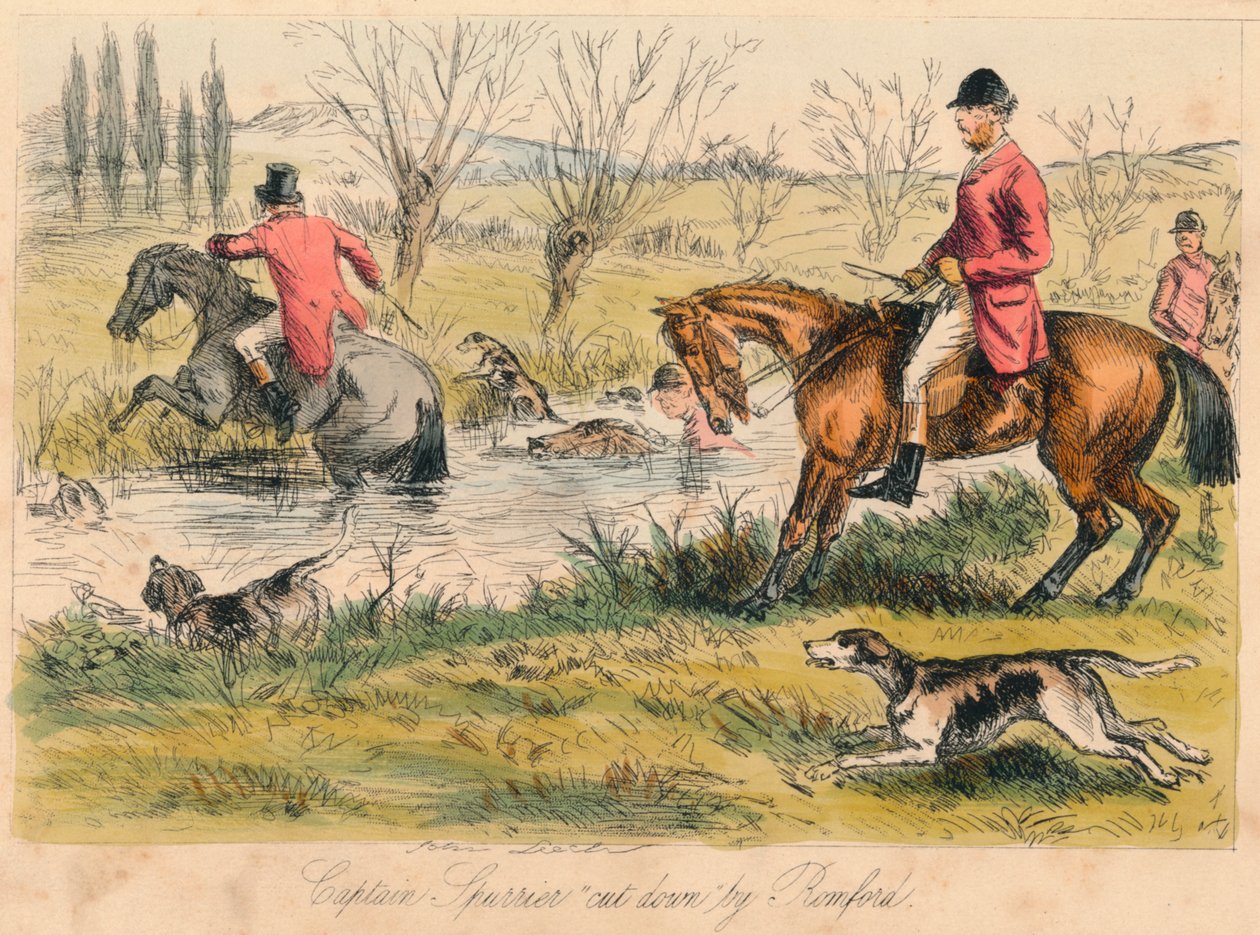 Spurrier船长被罗姆福德（Romford）砍倒，1865年。艺术家：约翰·里奇（John Leech），哈布洛特·奈特·布朗（Hablot Knight Browne）。 作者 约翰·里奇和哈勃·奈特·布朗