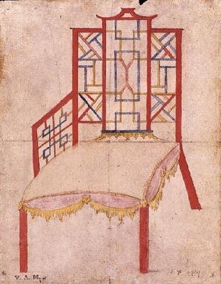 中国式椅子的设计，约1753年（纸上水彩）。 作者 约翰·林内尔