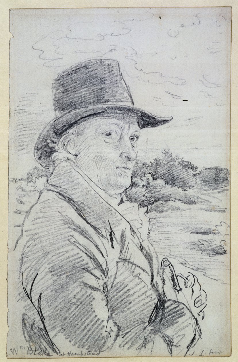 威廉布莱克戴着帽子，（铭文：Wm Blake at Hampstead）c.1825（铅笔） 作者 约翰·林内尔
