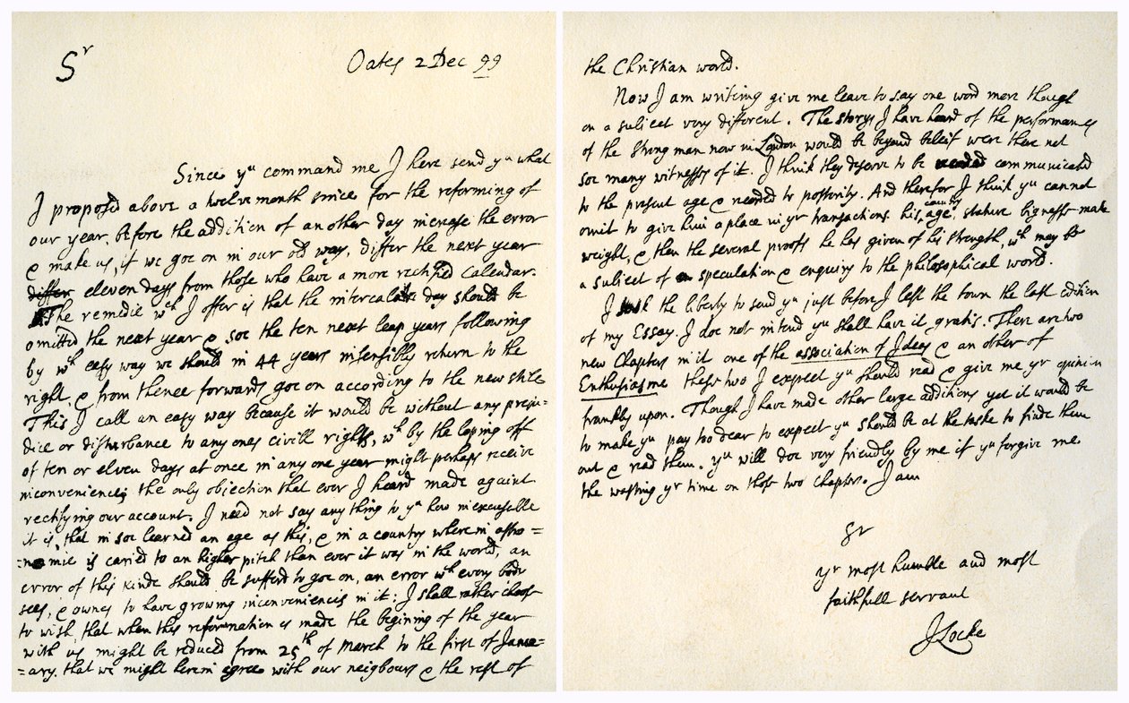 约翰·洛克（John Locke）1699年12月2日给汉斯·斯隆（Hans Sloane）的信。 作者 约翰·洛克