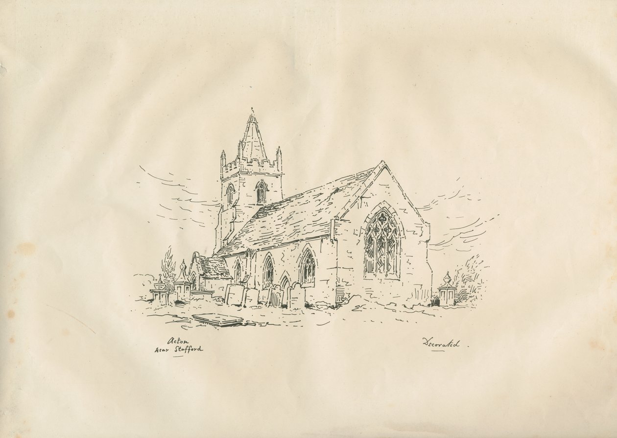 Acton Trussell Church：钢笔和墨石版画，nd [？19th cent] 作者 约翰·路易斯·佩蒂特