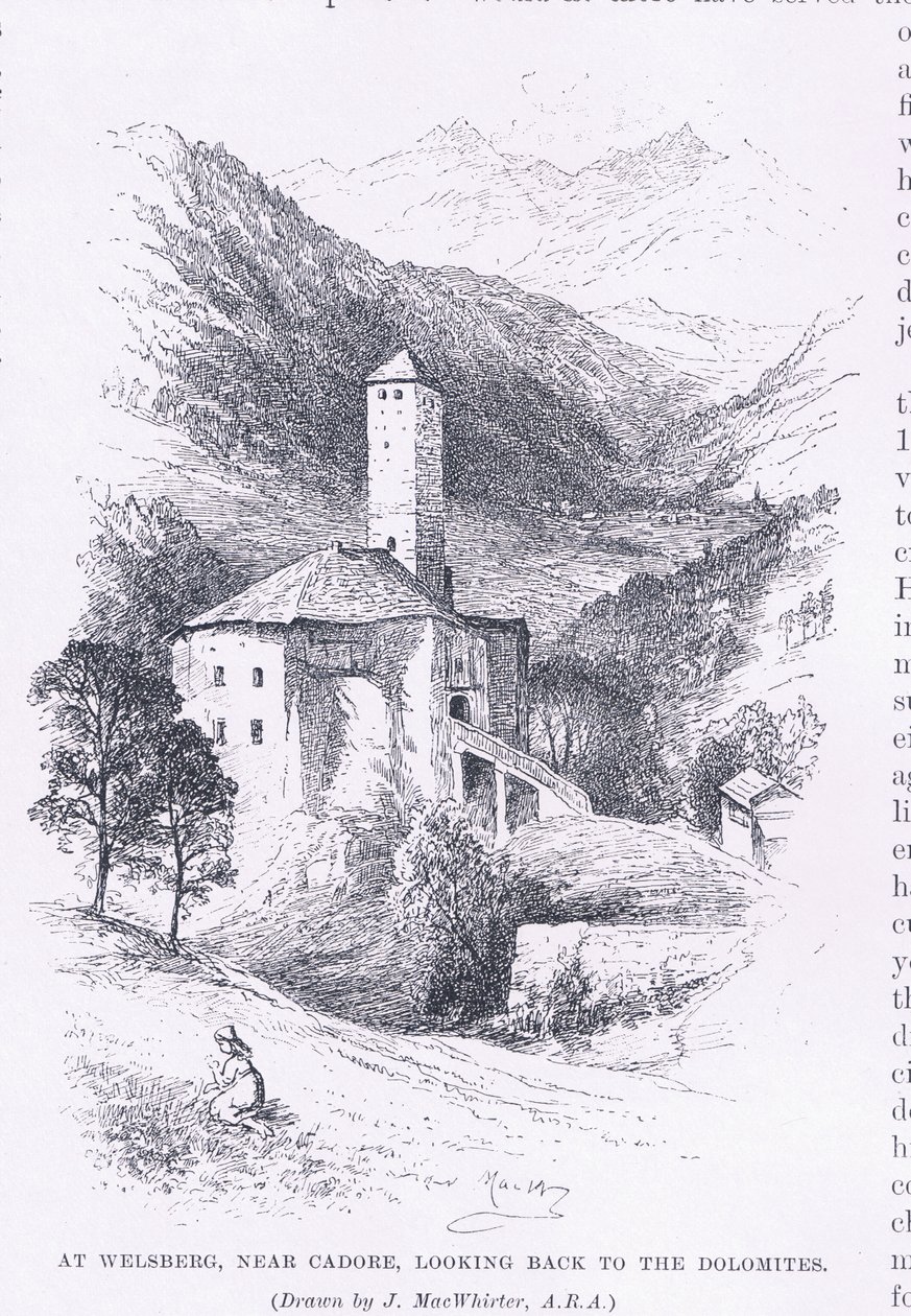 在Welsberg，靠近Cadore，回望多洛米蒂，来自1893年的《艺术杂志》，Cassell和公司 作者 约翰·麦克维尔特