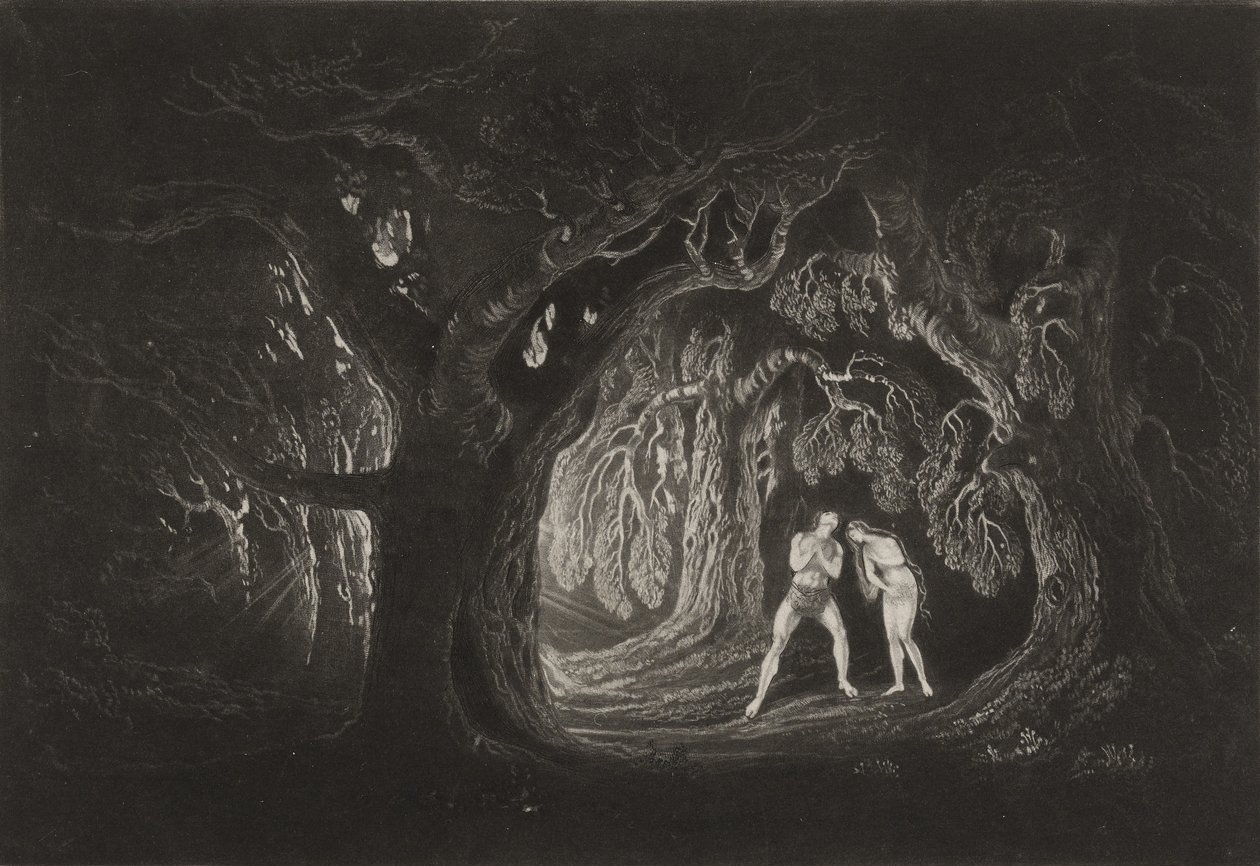 亚当听到全能的声音，c.1827（mezzotint） 作者 约翰·马丁