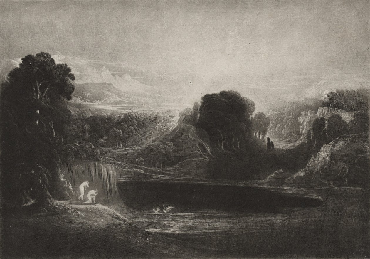 天堂 - 亚当和夏娃 - 早晨赞美诗，c.1827（mezzotint） 作者 约翰·马丁