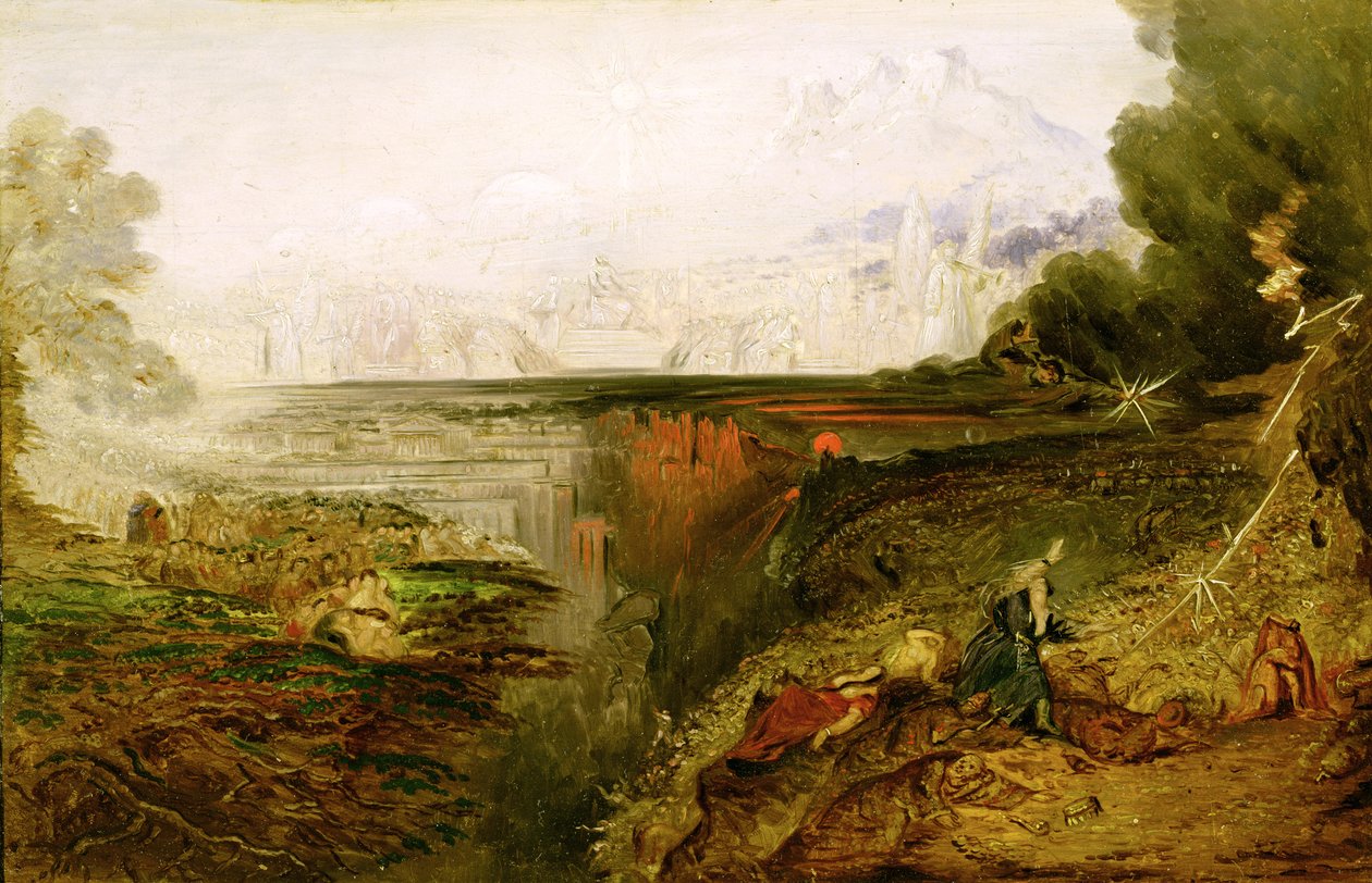 关于最后审判的研究，c.1851-53（面板上的油） 作者 约翰·马丁