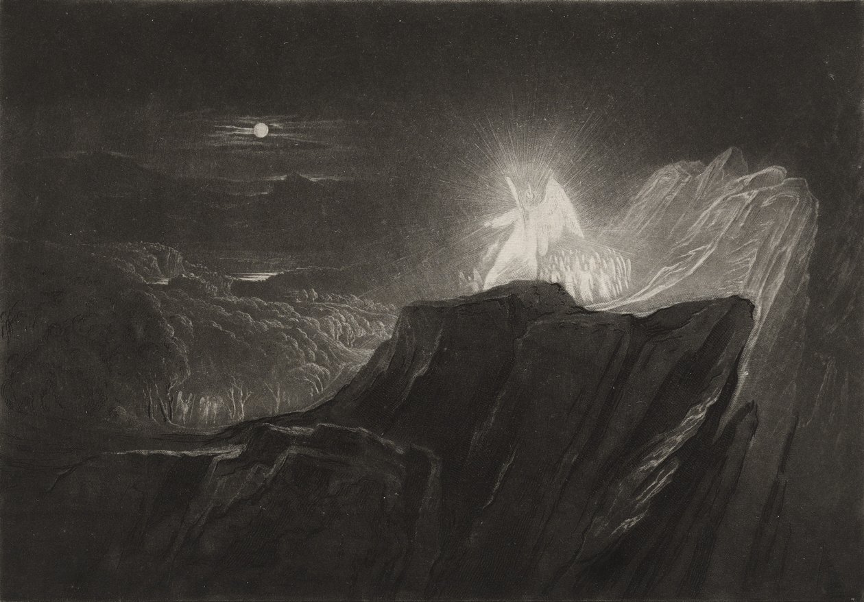 天使守护天堂在夜间，c.1827（mezzotint） 作者 约翰·马丁