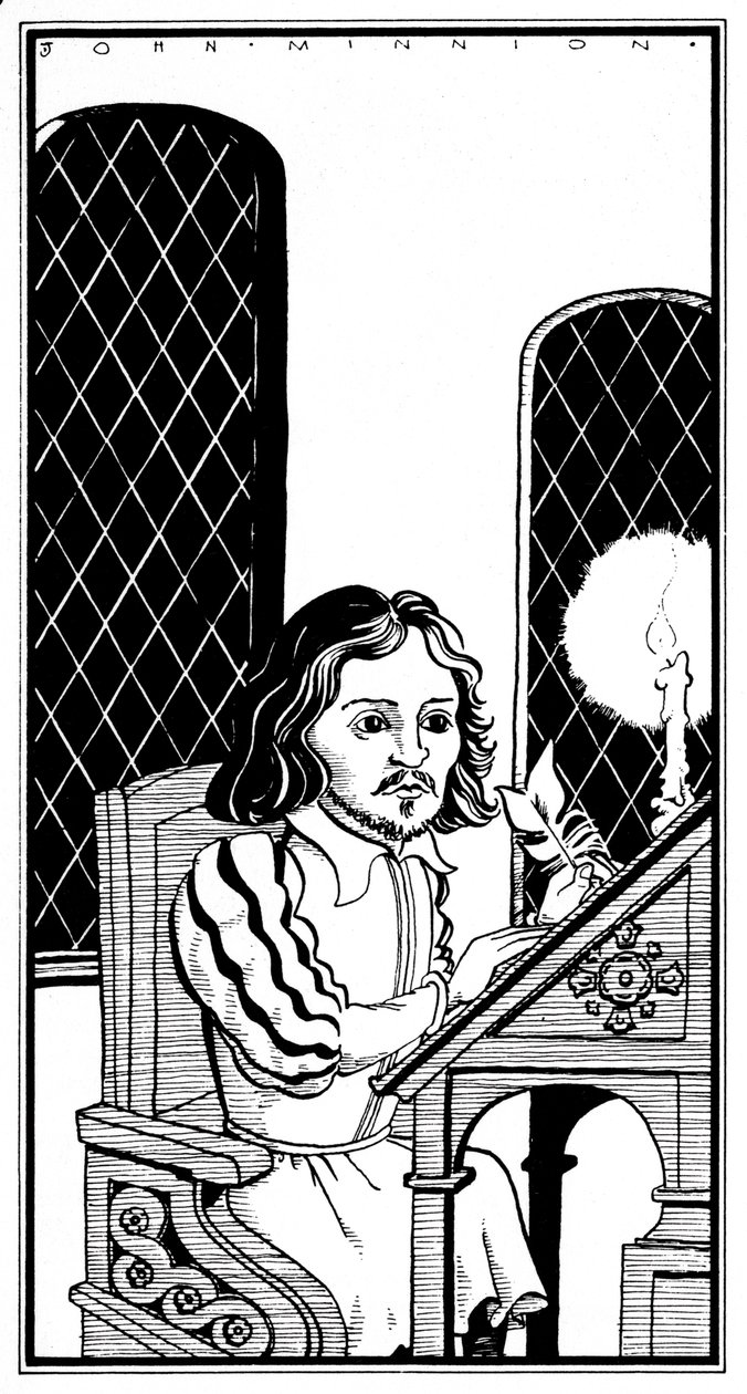 Thomas Tallis - 坐在写字台前的漫画 - 英国作曲家 - 1505 年 1 月 30 日 - 1585 年 11 月 23 日 作者 约翰·明尼恩