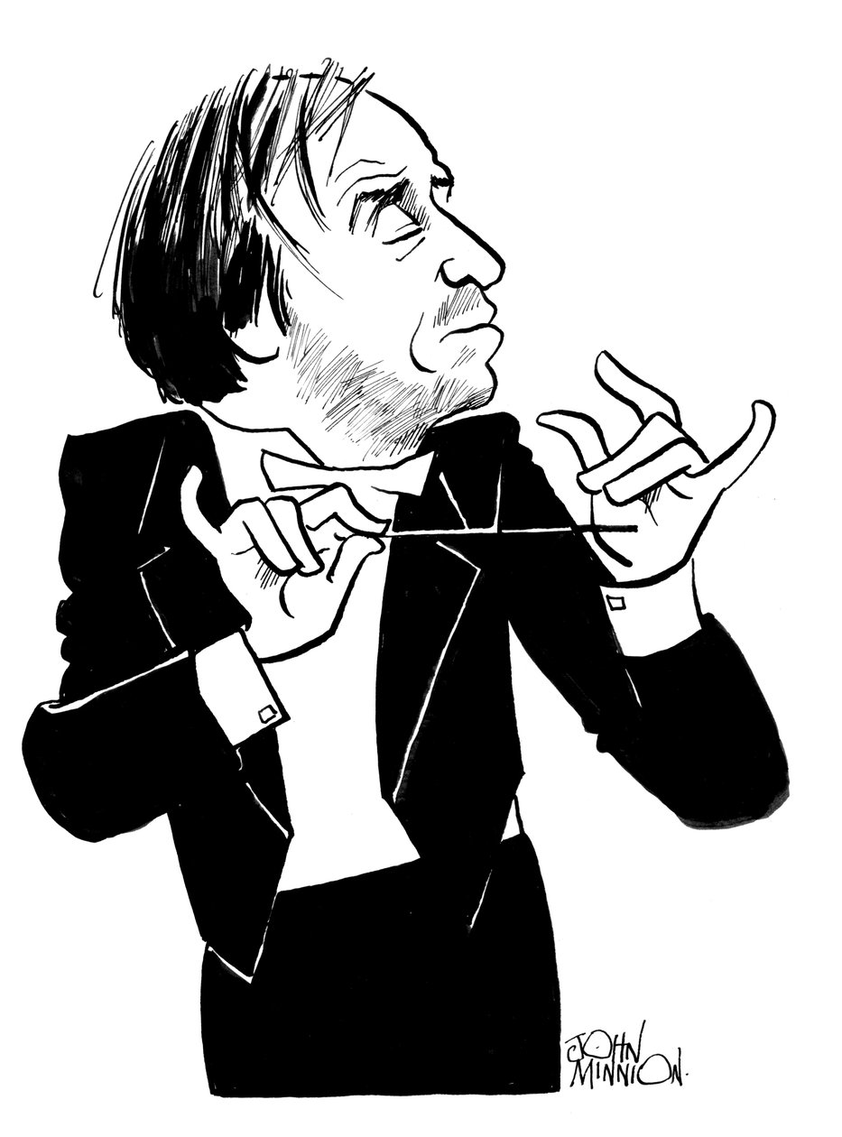 俄罗斯指挥家兼歌剧团团长瓦列里-格尔吉耶夫（Valery Gergiev）漫画：b 作者 约翰·明尼恩