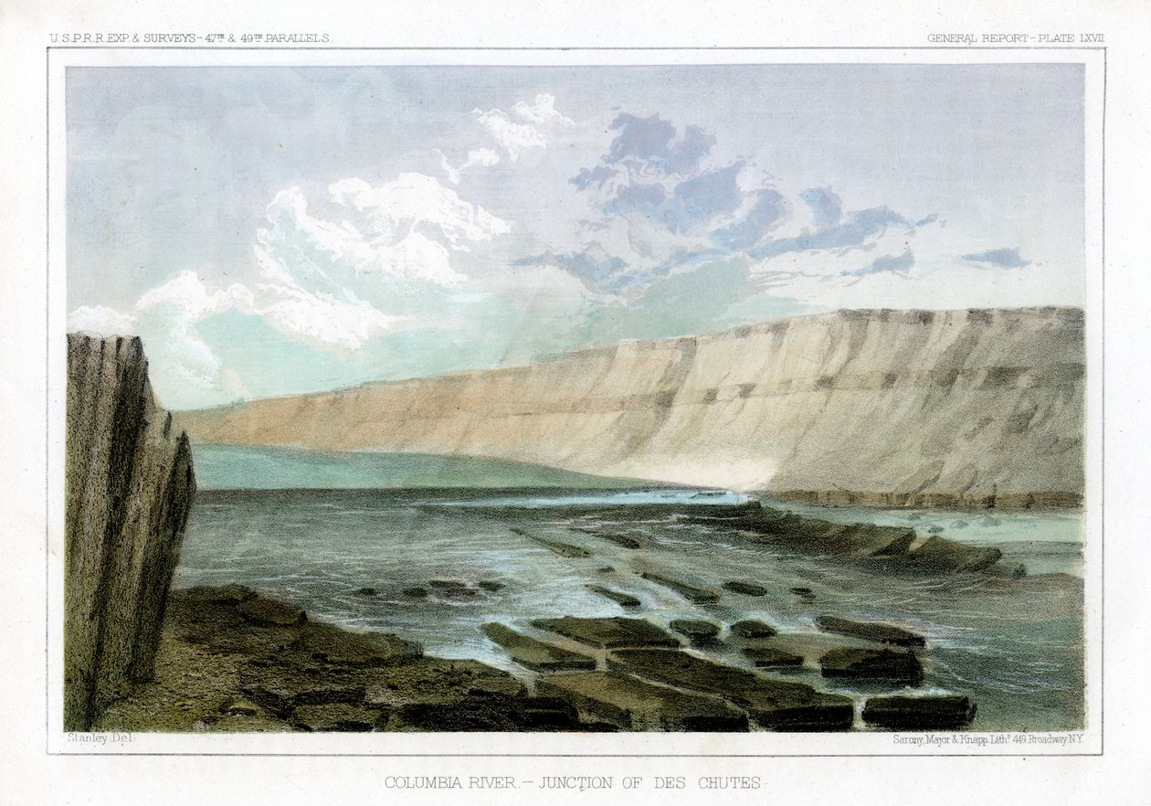 哥伦比亚河（Des Chutes）交汇处，1856年。 作者 约翰·史密斯（John Mix Stanley）