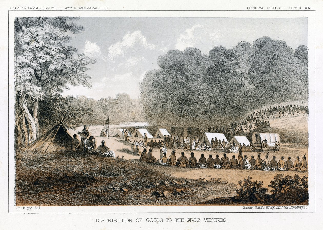 货物分配到Gros Ventres，酒吧。 1860 作者 约翰·史密斯（John Mix Stanley）