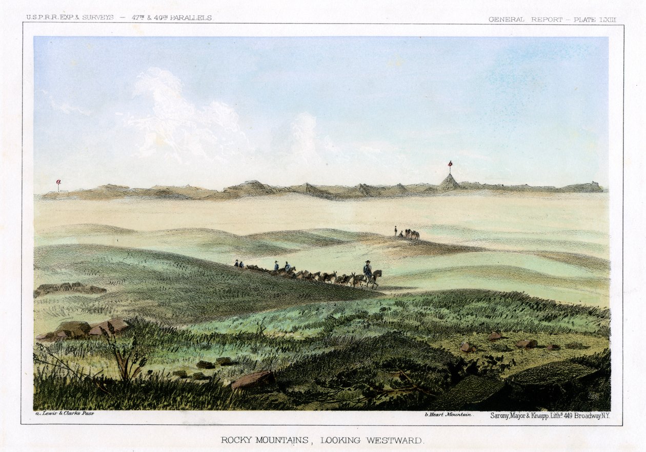 洛矶山脉，向西看，美国，1856年。 作者 约翰·史密斯（John Mix Stanley）