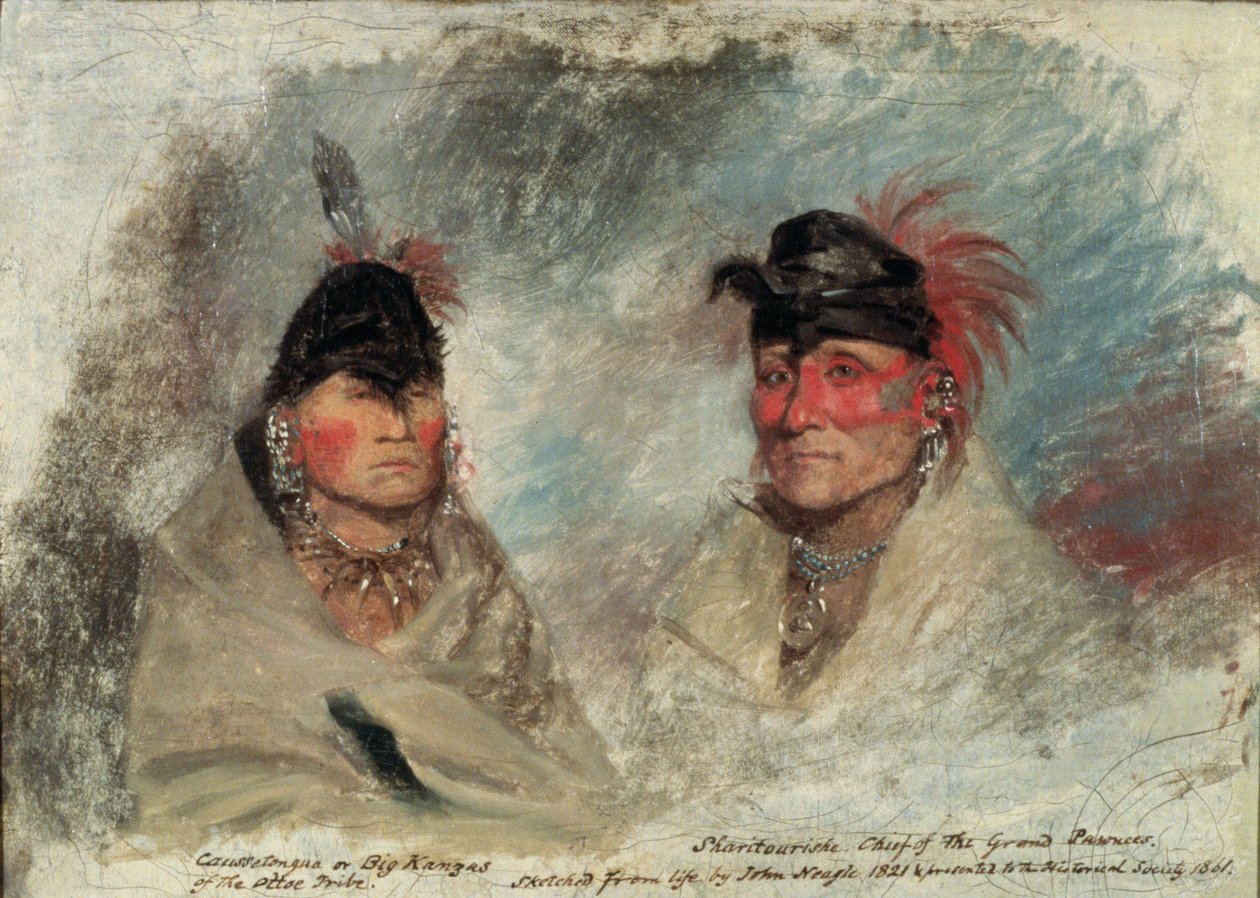 大堪萨斯，或Caussetongua，和Sharitarishe，大Pawnees酋长，1821年 作者 约翰·恩格尔