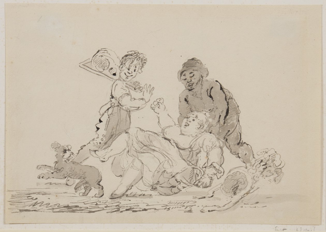 一场街头事故，1804年（笔，画笔和墨水在纸上） 作者 约翰·尼克松