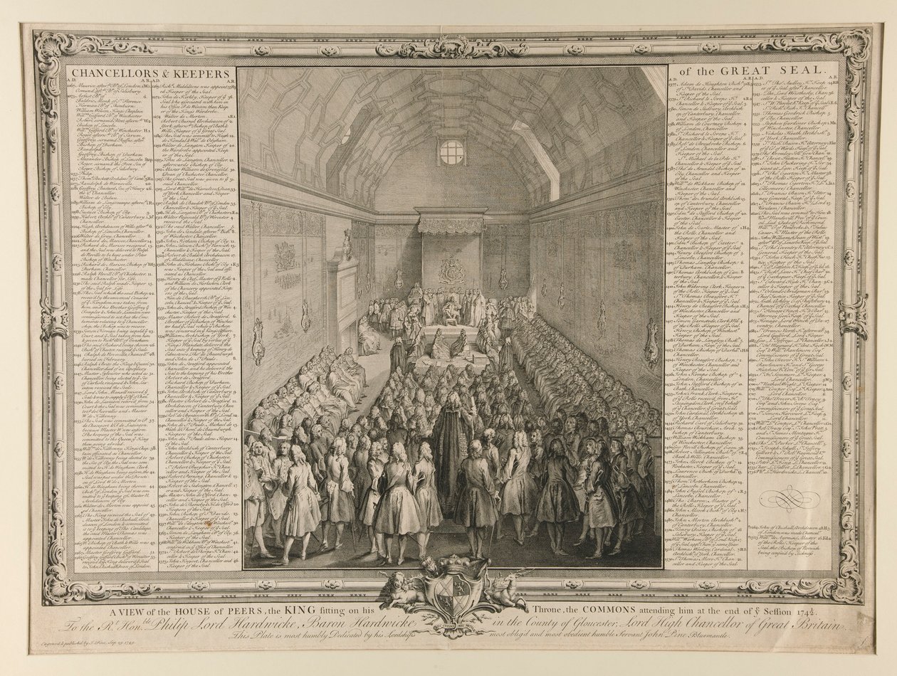 1741/2年度结束时下議院的景象，国王端坐在王座上，下院议员在旁听政 作者 约翰·派恩