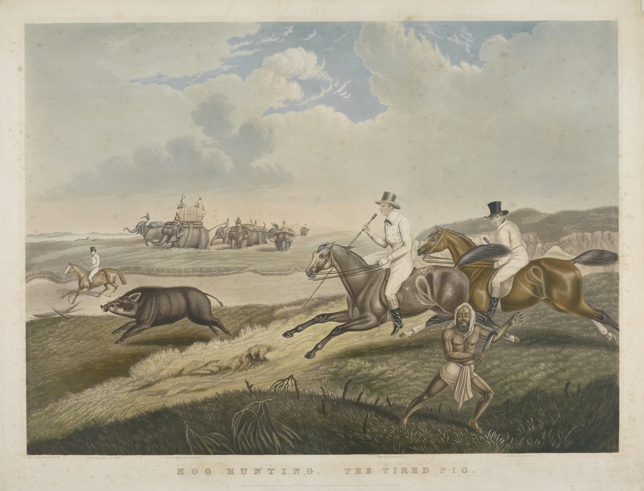 猪狩猎：疲倦的猪，由SW Fores（1785-1825）c.1840（手工色的aquatint）刻 作者 约翰·普拉特