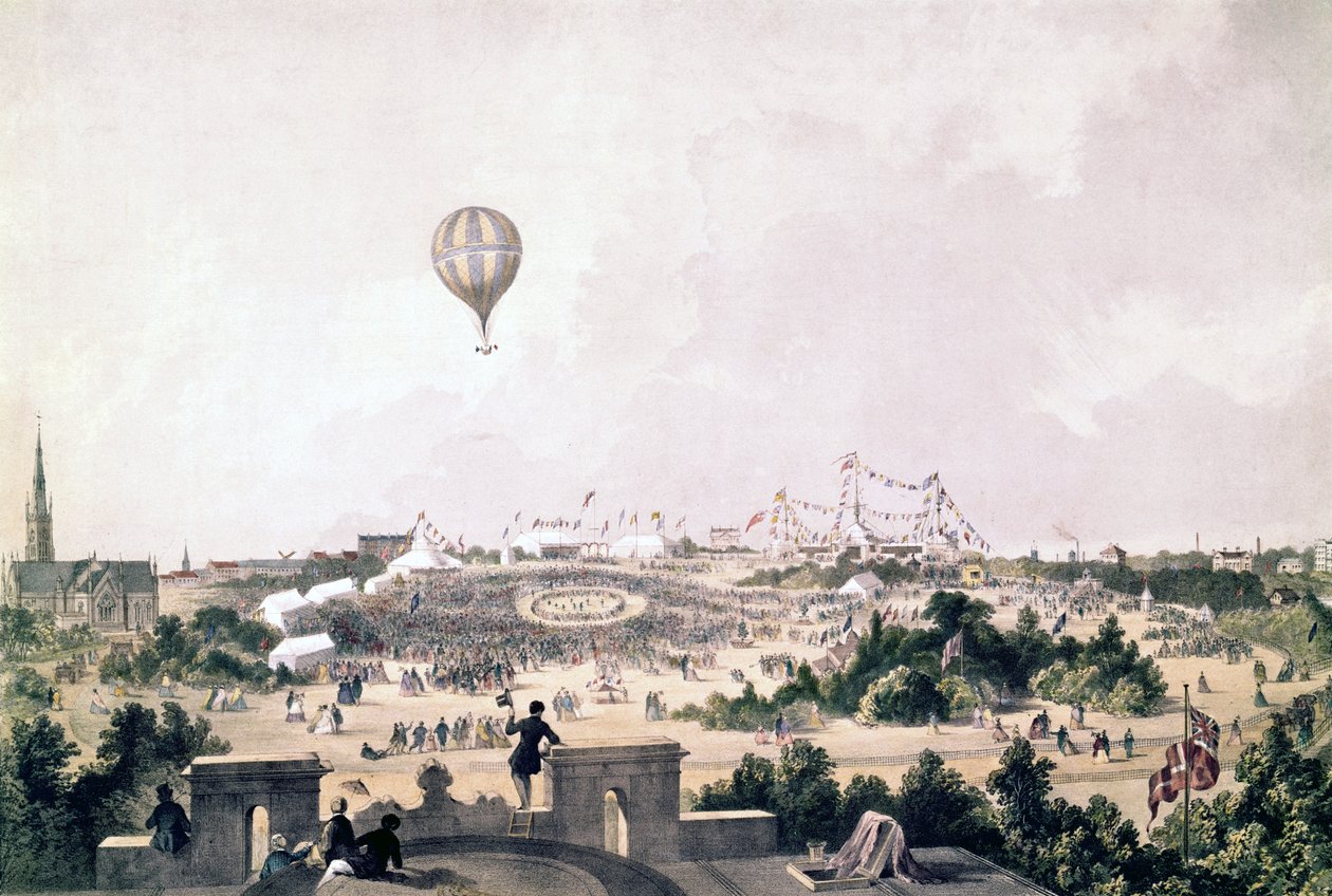 1849年8月，利物浦公主公园花式集市上空的热气球 作者 约翰·R·艾萨克