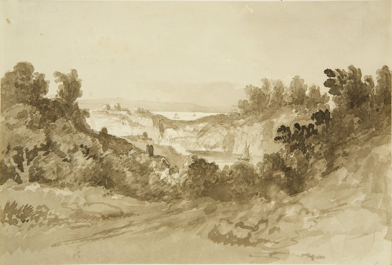 来自 Windcliff on the Wye 的 Avon 和 Severn，约 1820 年（纸上铅笔和水彩） 作者 约翰·里弗伦德·伊甸园